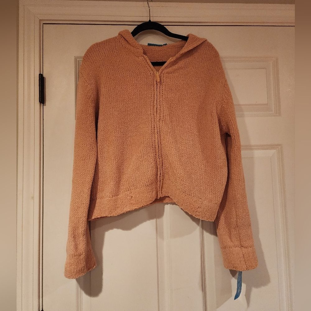 NWT Cotton Connection Cozy tan knit zip up hooded sweater M